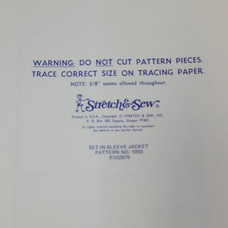 Vintage 1974 Stretch &amp; Sew 1050 Set-In Sleeve Jacket Knit Fabric Uncut Pattern