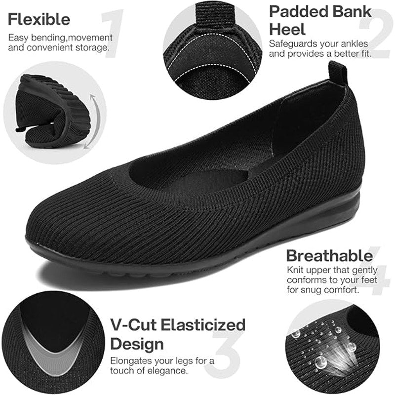 Zurin Womens 8 Black Breathable Fabric Slip On Closed Toe Flat Comfort Shoes