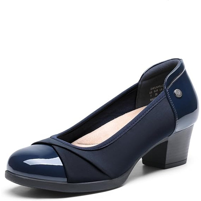 New Dream Pairs Womens Size 7 Navy Blue 2" Chunky Block Heel Closed Toe Shoes