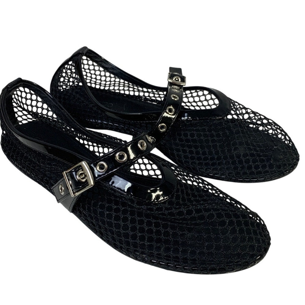 Coutgo Womens Size 9.5 Black Mary Jane Ballet Flats Closed Round Toe Mesh Shoes