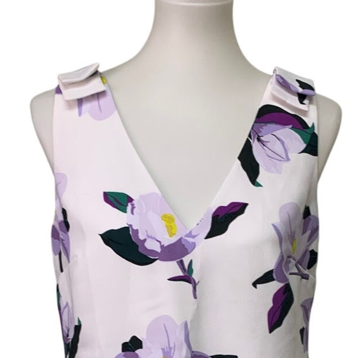 Banana Republic Womens Small White 100% Polyester Floral Sleeveless V Neck Top