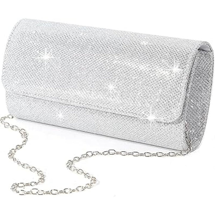 lovyoCoCo Silver Glitter Evening Bag Clutch Purses Sparkling Party Handbag