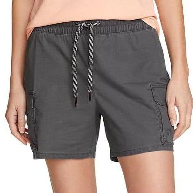 New Eddie Bauer Womens Small Carbon Gray Elastic Drawstring Waist Topout Shorts