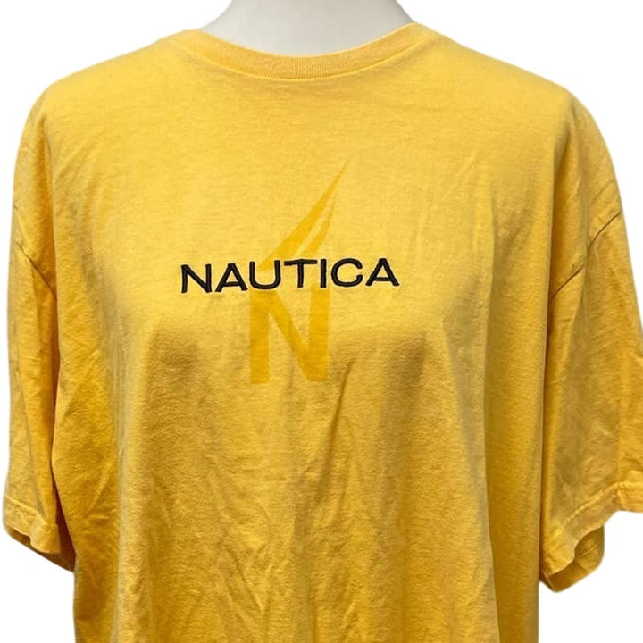 Nautica Mens XXL 100% Cotton Yellow Short Sleeve Crew Neck Sailboat Tee Shirt