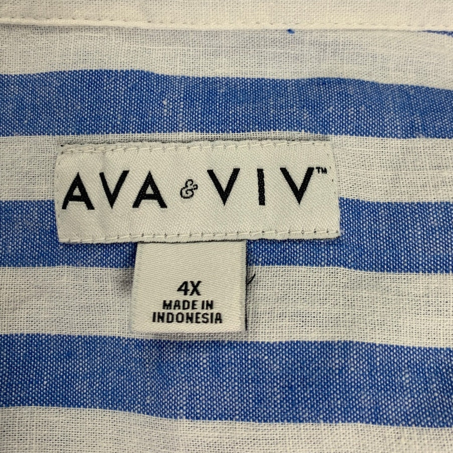 New Ava &amp; Viv Womens Plus Size 4X Short Sleeve Linen Blend Button Down Shirt