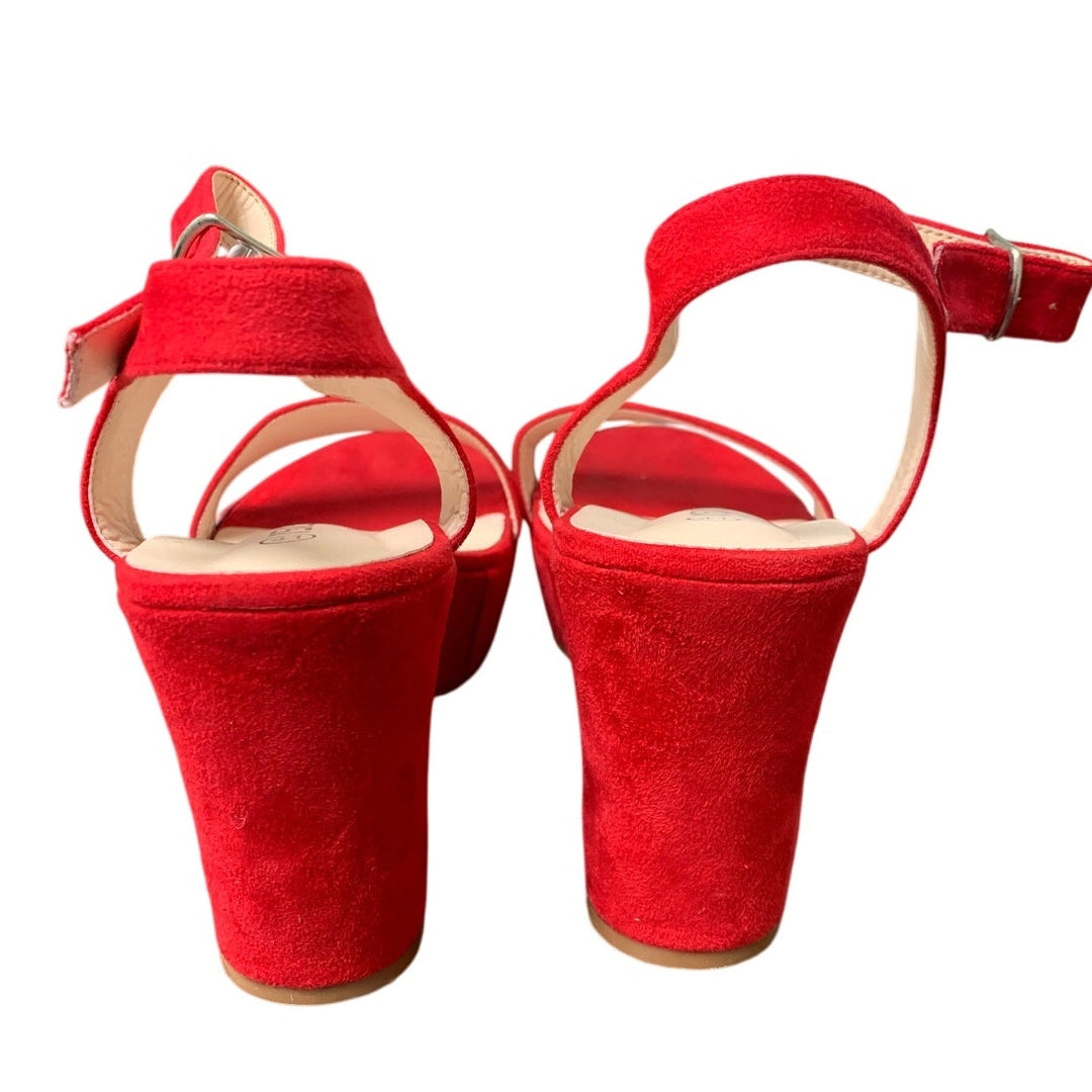 Rsxses Womens Size 10 Red Faux Suede 4" Platform Heel Open Toe Ankle Strap Shoes