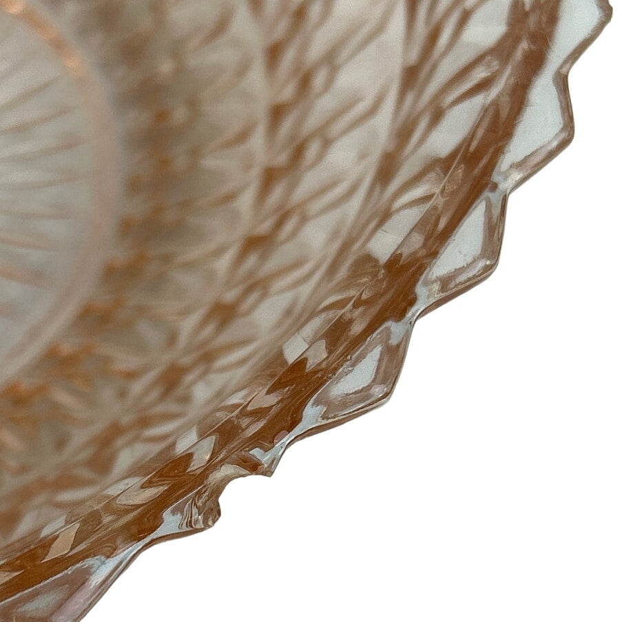 Vintage Large Crystal Cut Pale Pink 8.5" Round Glass Serving Bowl Small Chip