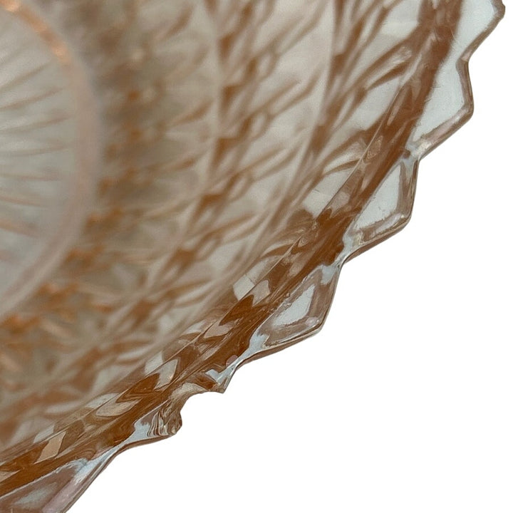 Vintage Large Crystal Cut Pale Pink 8.5" Round Glass Serving Bowl Small Chip