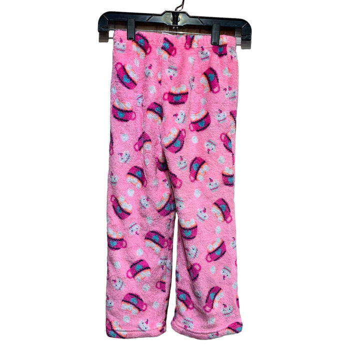 2 Girls Medium/Large Fuzzy Pink Cupcake Hot Cocoa Warm Stripe PJ Sleepwear Pants