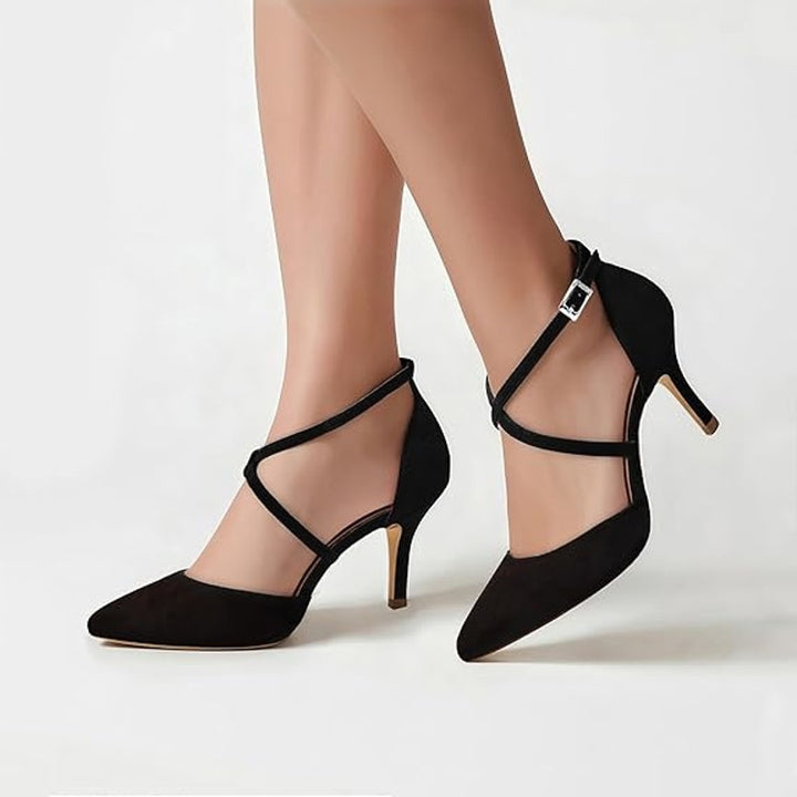 Elegant Park Womens Size 8 Black Faux Suede 3.5" Heel Closed Pointed Toe Shoes