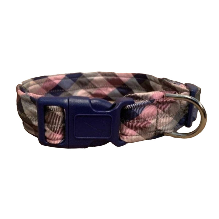 Handmade Upcycled Necktie Adjustable 1" Wide Plaid Fashion Large Dog Collar