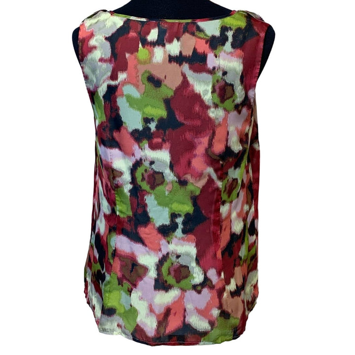 Ann Taylor LOFT Medium Sleeveless Floral V-Neck Ruffled Shell Career Blouse Top
