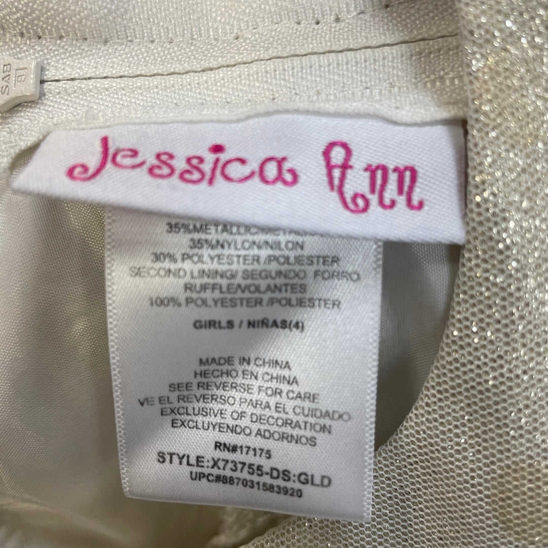 Jessica Ann Girls Size 4 Sleeveless Gold Metallic Polka Dot Pleated Formal Dress