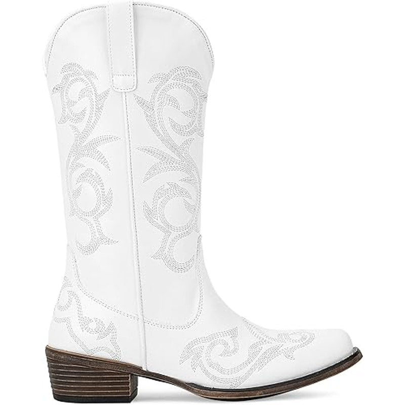 Jeossy Womens Size 11 White Faux Leather 2" Heel Pull On Cowboy Western Boots