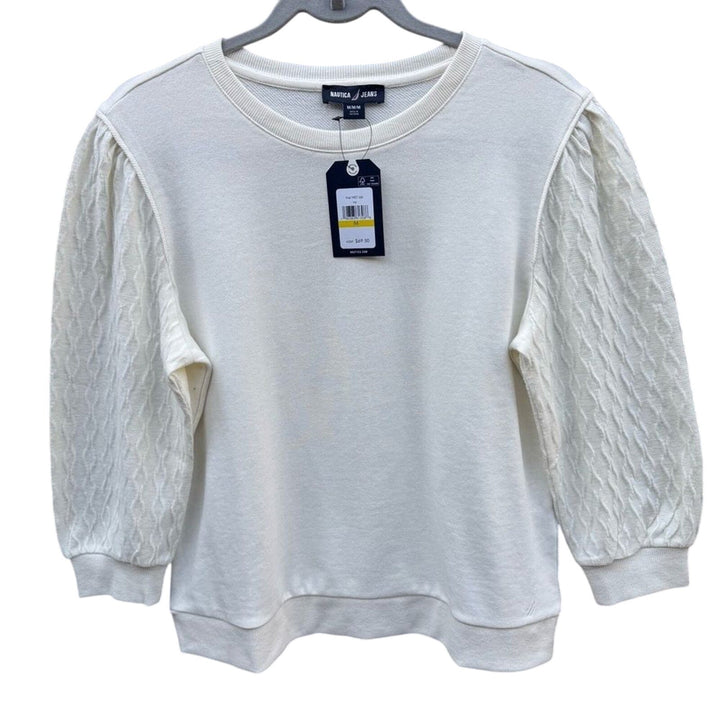 NWT New Nautica Jeans Womens Medium Ivory Long Sleeve Crew Neck Sweatshirt