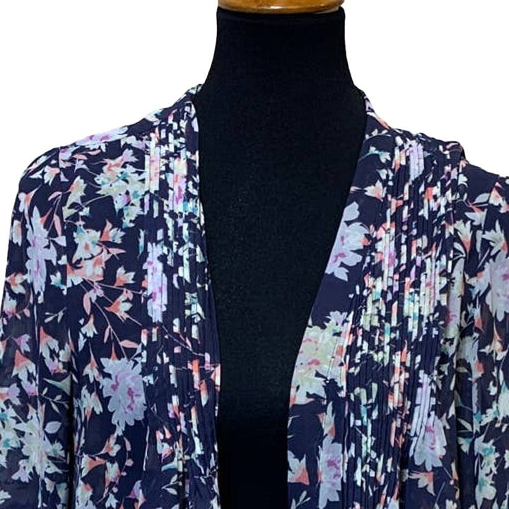 LC Lauren Conrad Womens Large Polyester Long Flowy Blue Floral Open Cardigan