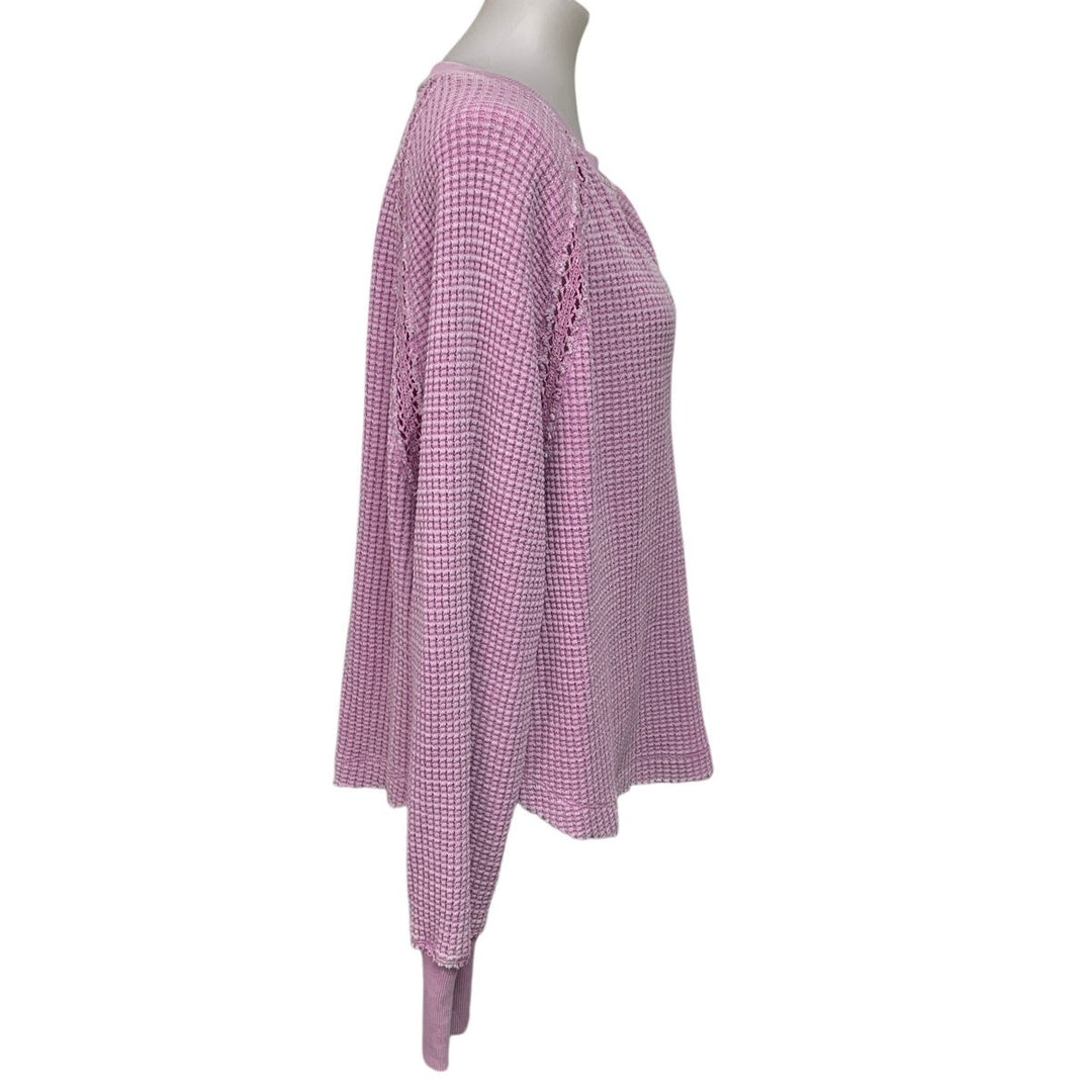 New American Eagle Womens Medium AE Big Hug Notch Neck Pink Waffle Sweatshirt