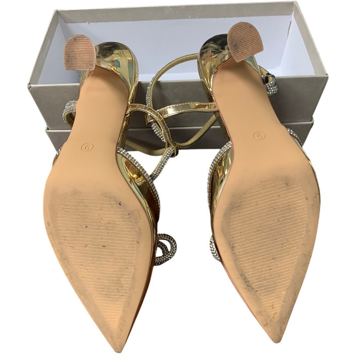 Susanny Womens 9 Shiny Gold Closed Toe Rhinstone 3.5" Heel Ankle Strap Shoes