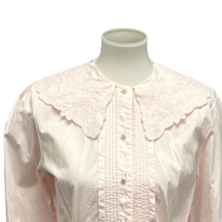 Vintage Jason Prescott Womens Size 8 100% Cotton Lacy Collar Pearl Button Shirt