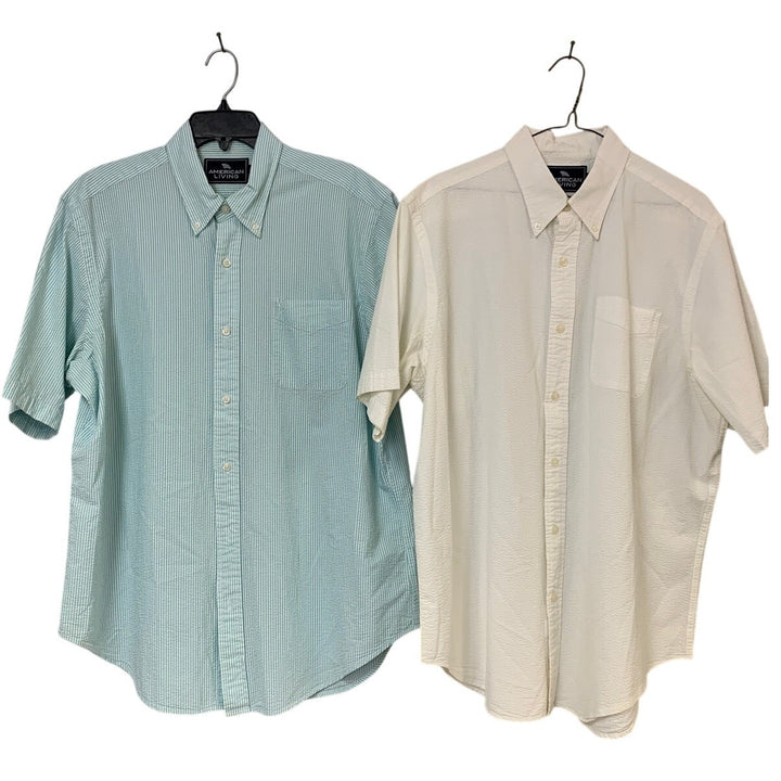 Lot of 2 American Living Mens XL Cotton Striped Button Up Seersucker Shirts EUC