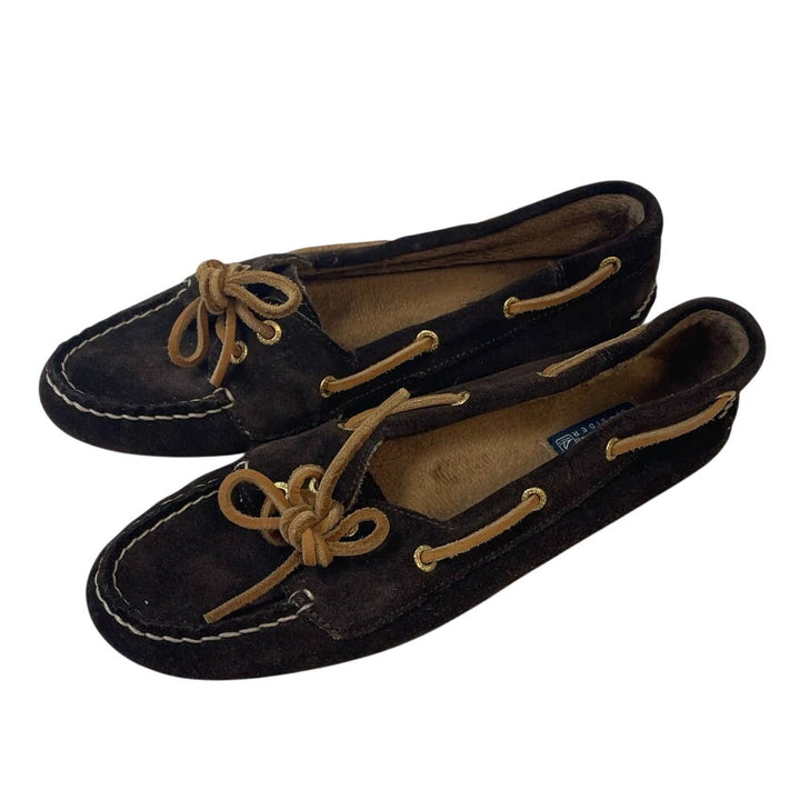 Sperry Top Sider Womens Size 8 Suede Leather Side Lace Moccasin Slide On Loafers