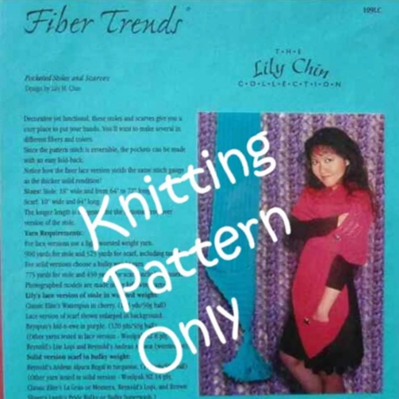 New 2000 Fiber Trends Lily Chin 109LC Pocketed Stole Scarf Knitting Pattern