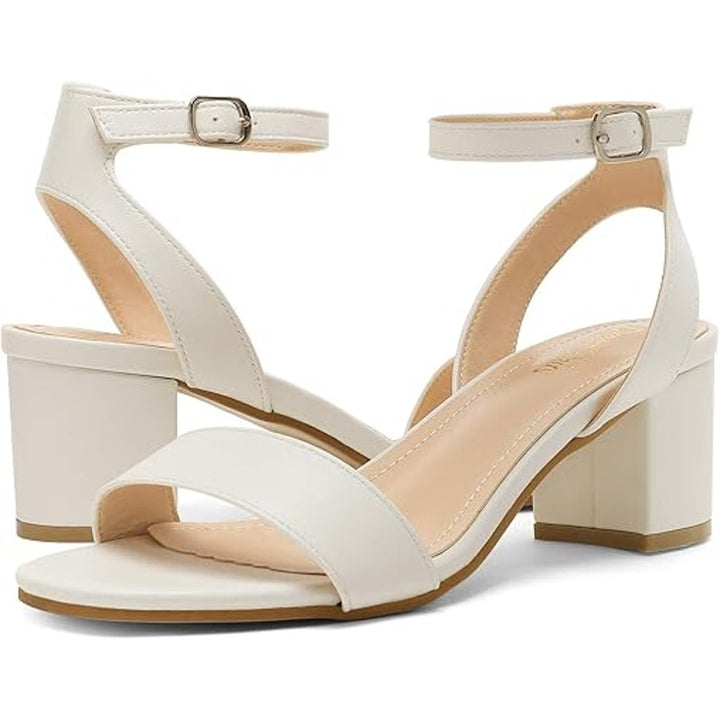 Dream Pairs Womens Size 8 White Open Toe 3" Chunky Heel Ankle Strap Sandal Shoes