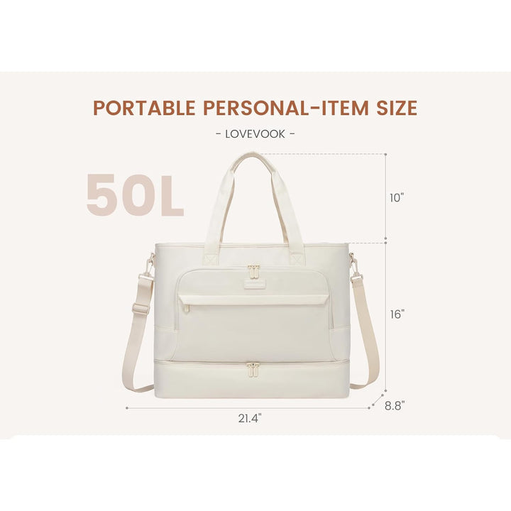 LOVEVOOK Ivory Womens Large Capacity Water Resistant Fabric Travel Weekend Bag