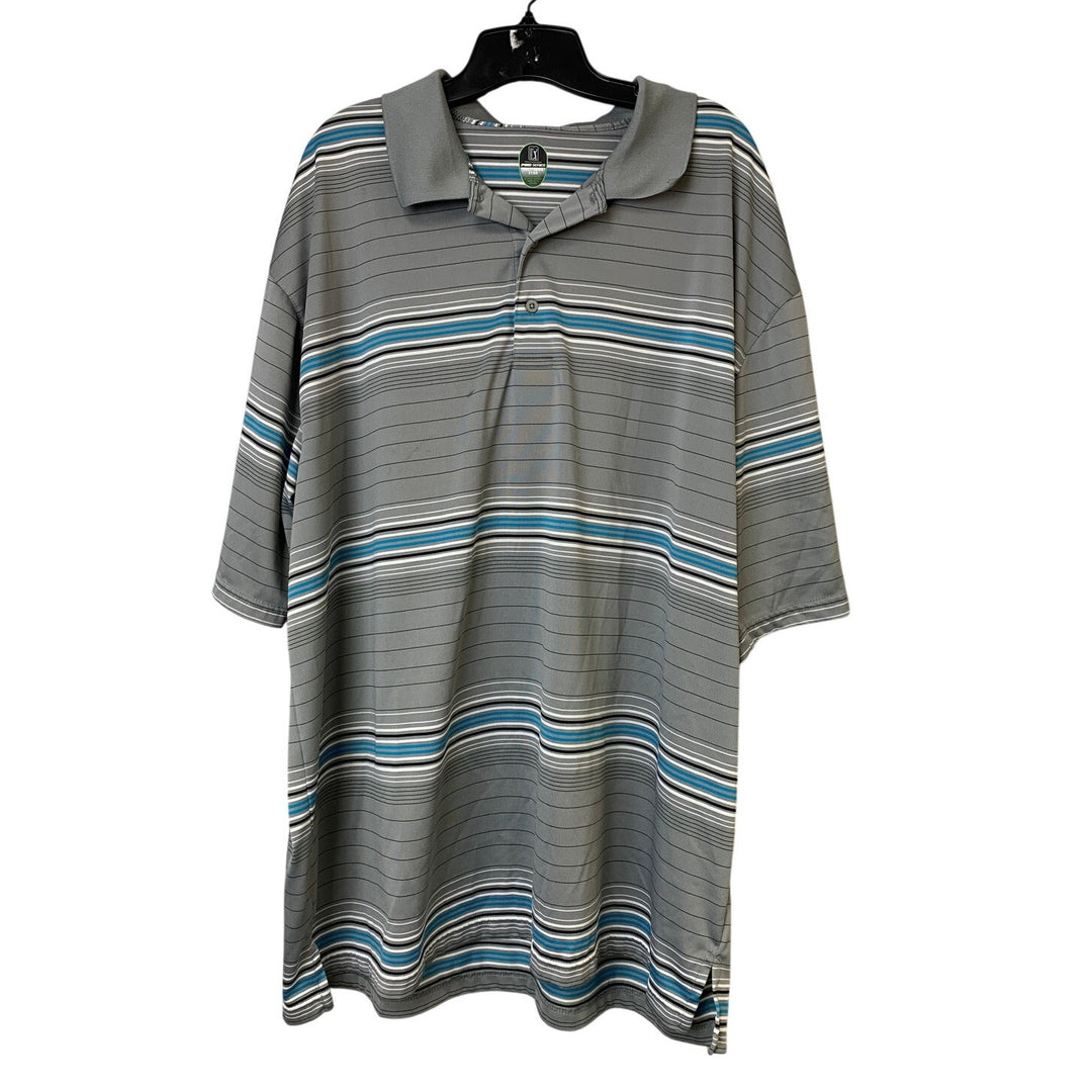 PGA Tour Pro Series Mens 3XLT Gray Striped Short Sleeve Golf Polo Shirt EUC