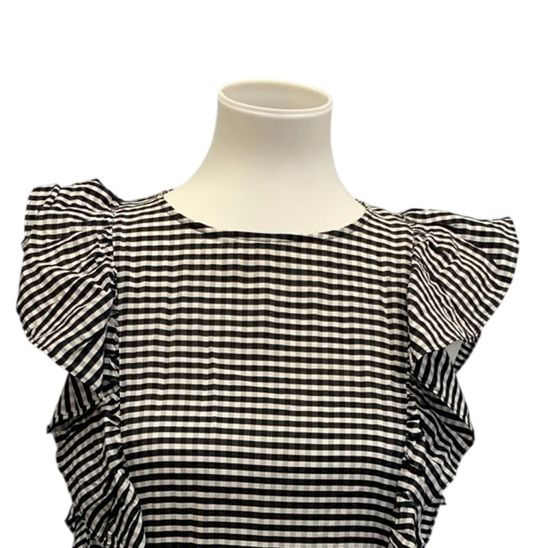 H &amp; M Womens Size 6 Lightweight Gingham Ruffled Shoulder Sleeveless Sheath Dress