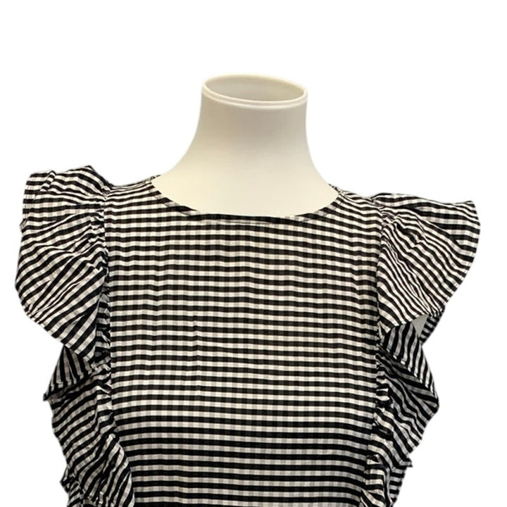 H &amp; M Womens Size 6 Lightweight Gingham Ruffled Shoulder Sleeveless Sheath Dress