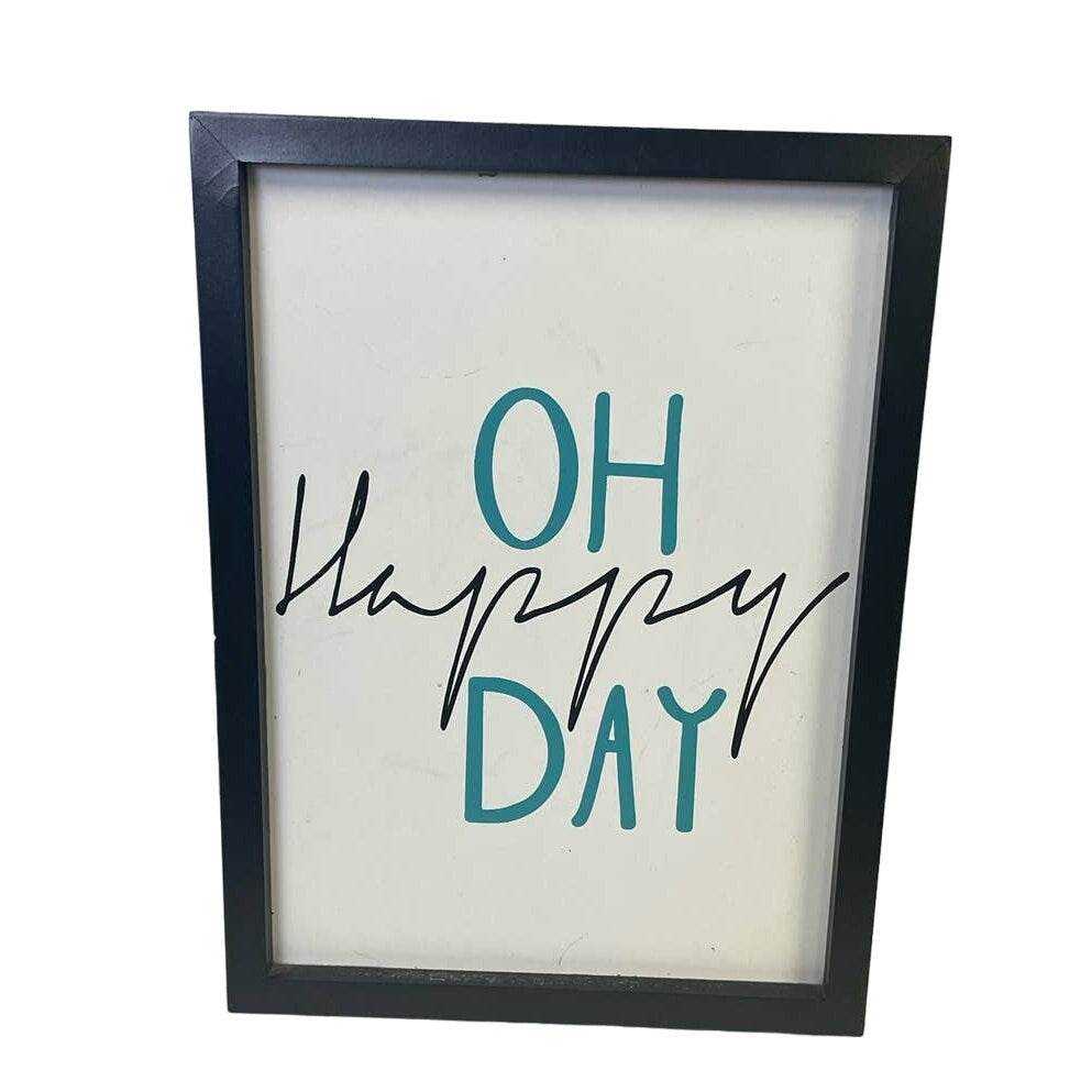 Oh Happy Day Fun Inspirational Saying Wood Framed Hanging Wall Art Artwork