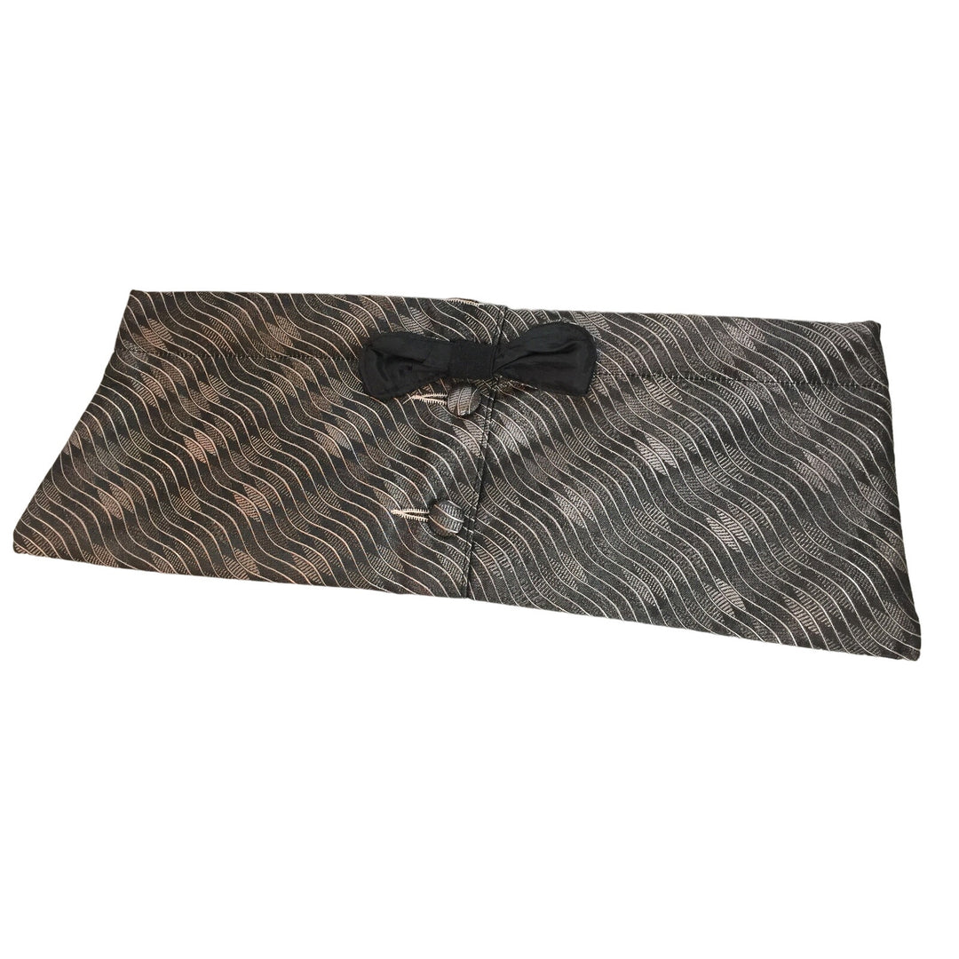 Handmade Upcycled Tuxedo Bow Tie Vest Clutch Handbag Purse Black Silver Waves