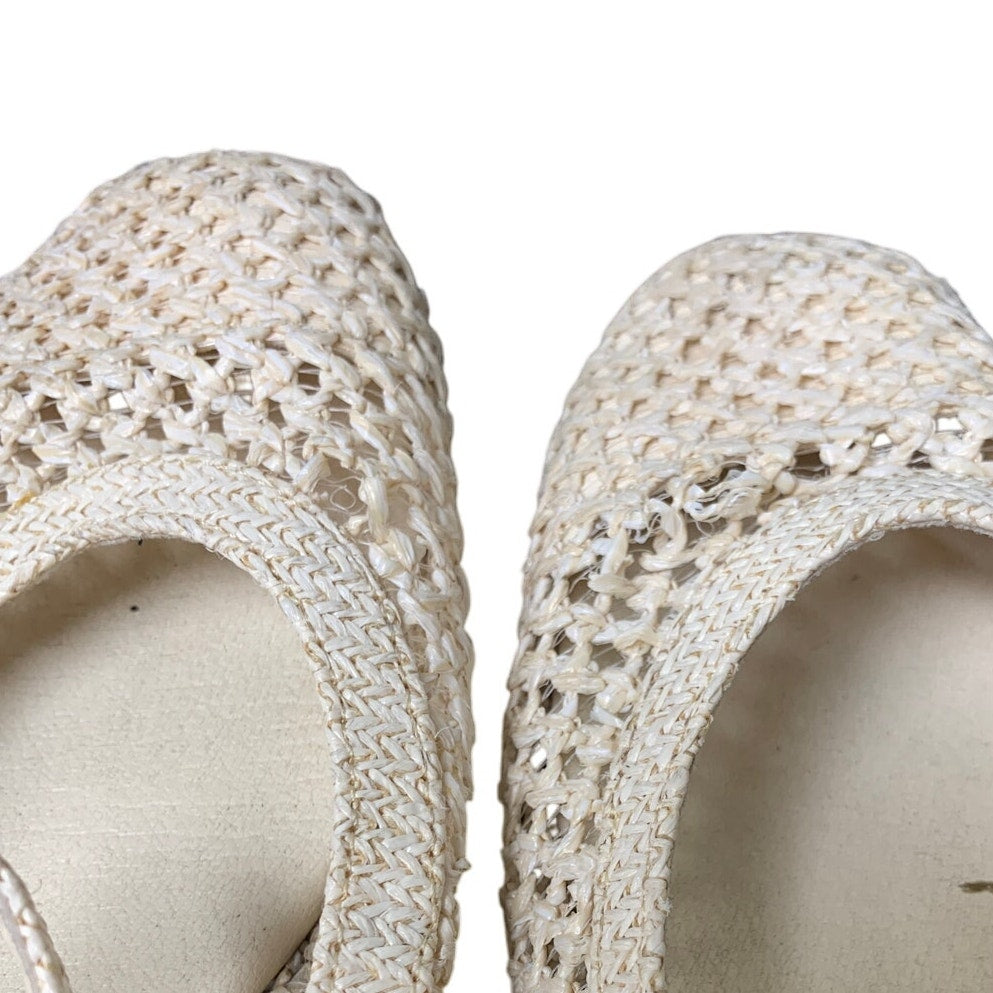 Trary Womens Size 9 Tan Woven Straw Mary Jane Buckle Strap Flat Sandal Shoes