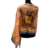 Handmade Upcycled Sari-Inspired Lightweight Blue Gold Red Poncho Wrap Scarf
