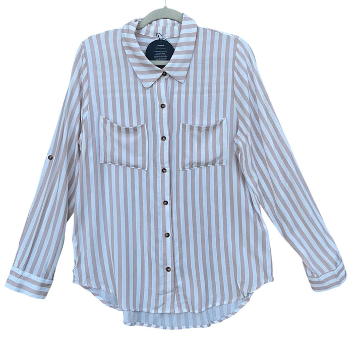 NWT New Mittoshop Womens Small Striped 2 Pocket Button Down 100% Rayon Shirt