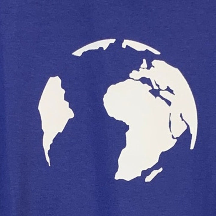 New Hand Printed Womens Small Blue Save The Earth World Short Sleeve Tee Shirt