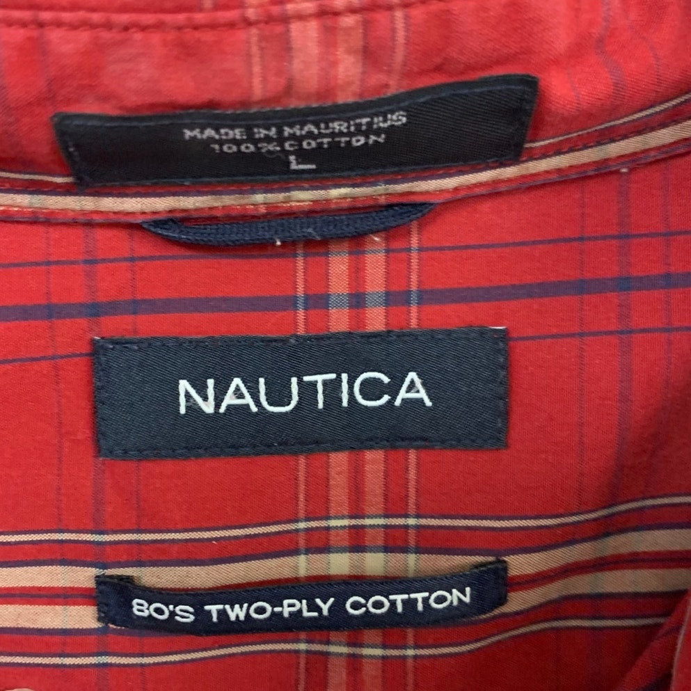 Lot of 2 Nautica Mens Large Plaid Long Sleeve Collared Button Up Shirts
