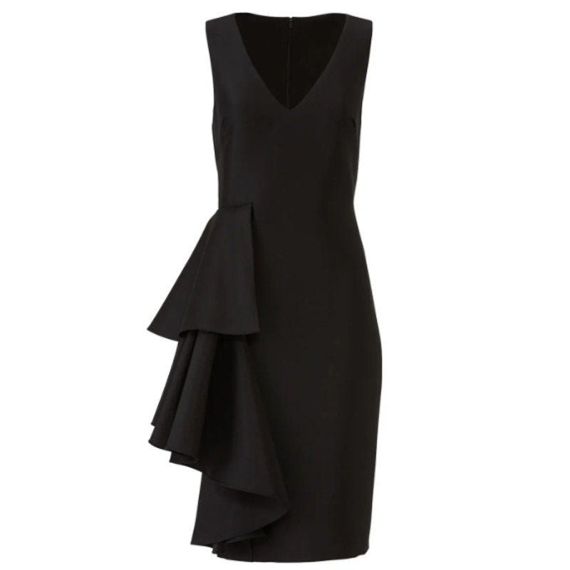 Badgley Mischka Womens Size 8 Black Side Ruffle Knee Length LBD Sheath Dress
