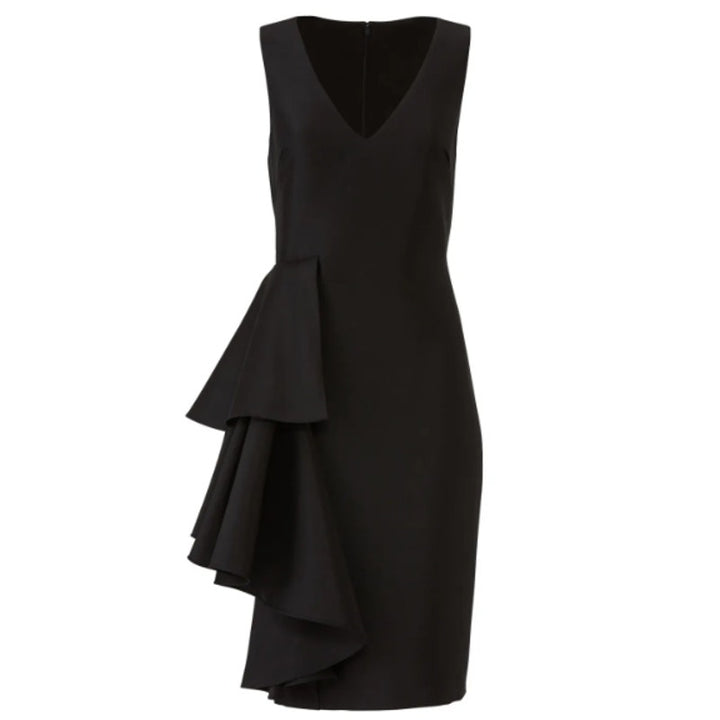 Badgley Mischka Womens Size 8 Black Side Ruffle Knee Length LBD Sheath Dress