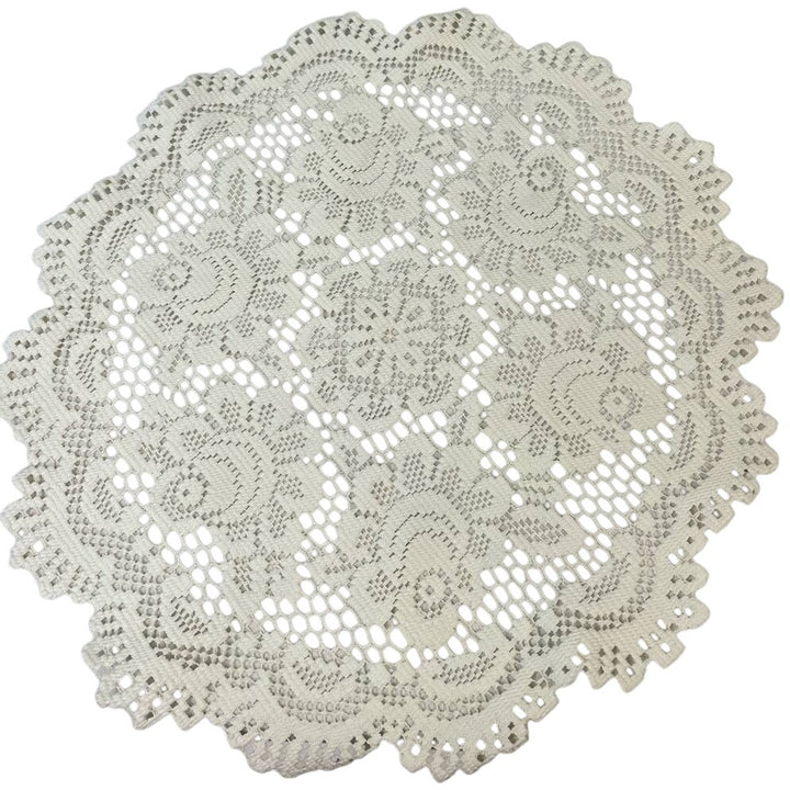 5 Handmade Half Moon Christmas Poinsettia Cotton Fabric Placemants Lace Doily