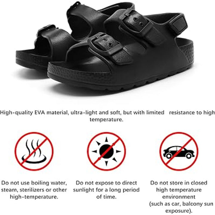 ChayChax Boys Size 13 Black Double Buckle Hook Loop Strap Water Sandals Shoes
