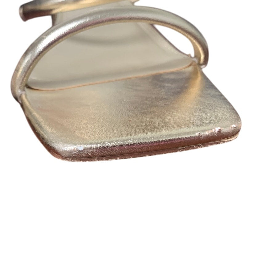 Modatope Womens Size 10 Shiny Gold Square Open Toe 1.75" Heel Sandal Shoes