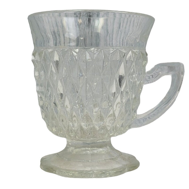 3 Vintage Cut Clear Diamond Pattern Glass Mug Plate Ashtray Mismatched Set