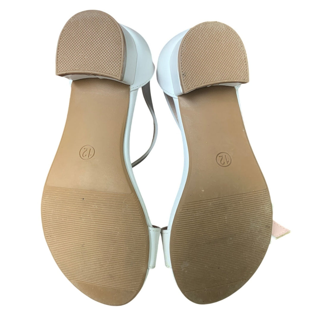 Dufannie Little Girls Size 12 White Open Toe Low Heel Ankle Strap Sandal Shoes