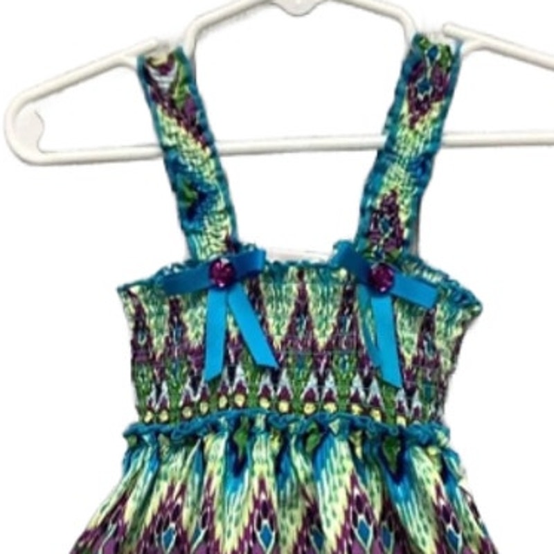 Youngland Girls 2T Ruched Strappy 100% Cotton Halter Dress Ribbons Bows Beads