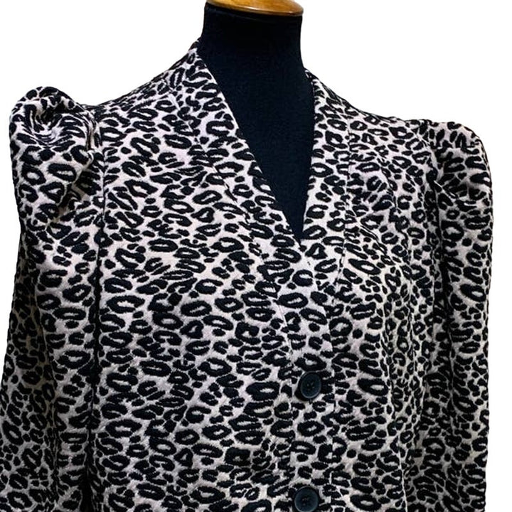 New Bar III 1X Puffy Sleeve Leopard Spot Long Sleeve Cardigan Sweater Jacket