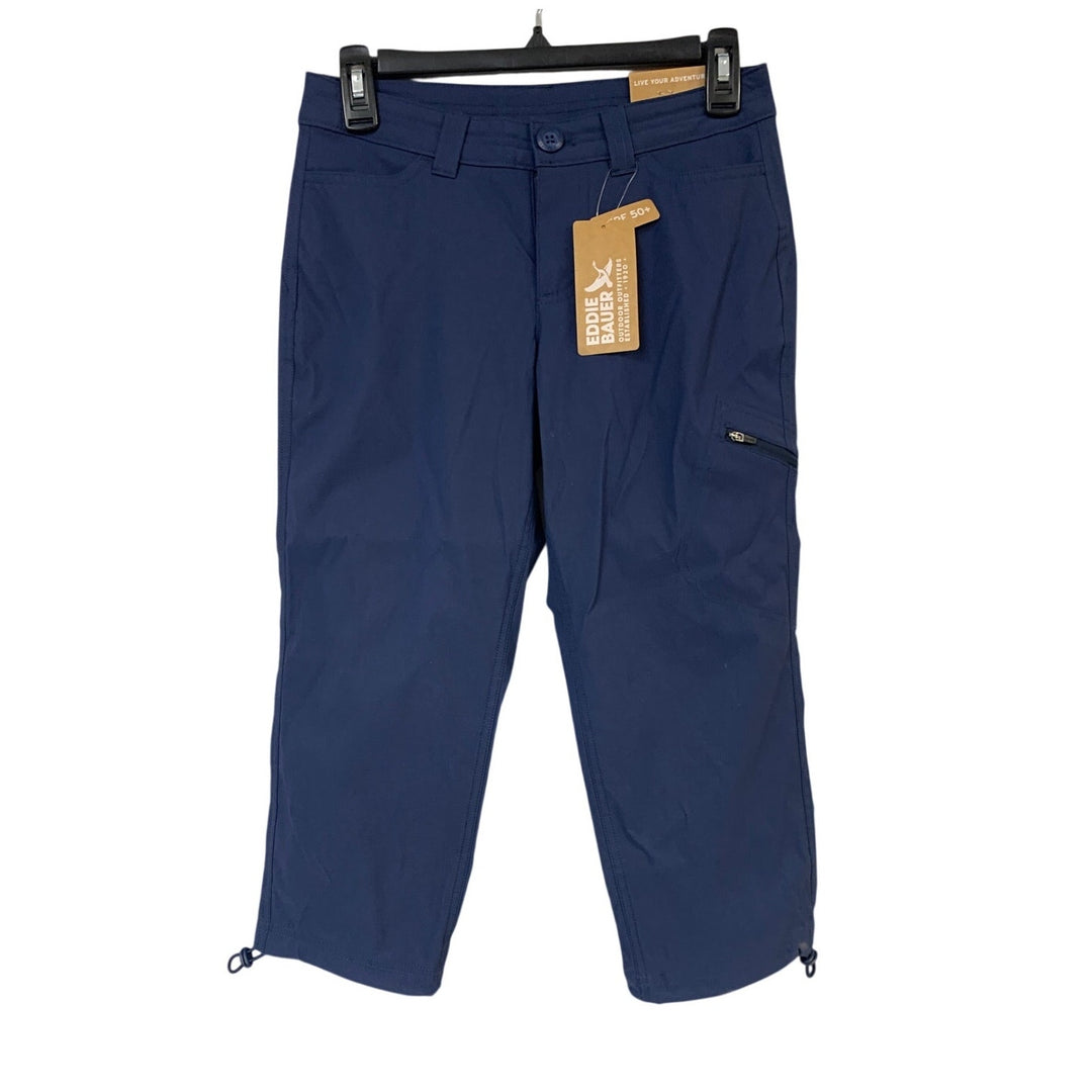 New Eddie Bauer Womens Navy Blue UPF 50+ Rainier Mid Rise Capris w Pockets