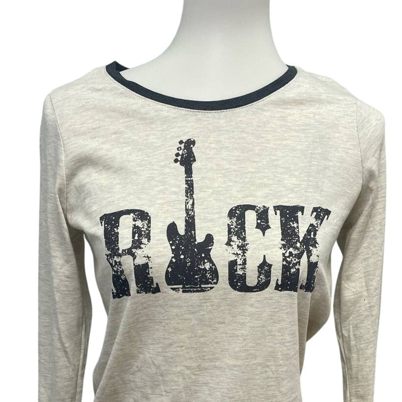 New POOF Womens Medium Rock Music Guitar Long Sleeve Cotton Blend Crew Neck Tee