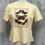 Hand Printed Upcycled Womens Medium Vintage Reference Book Butterfly Page Tee